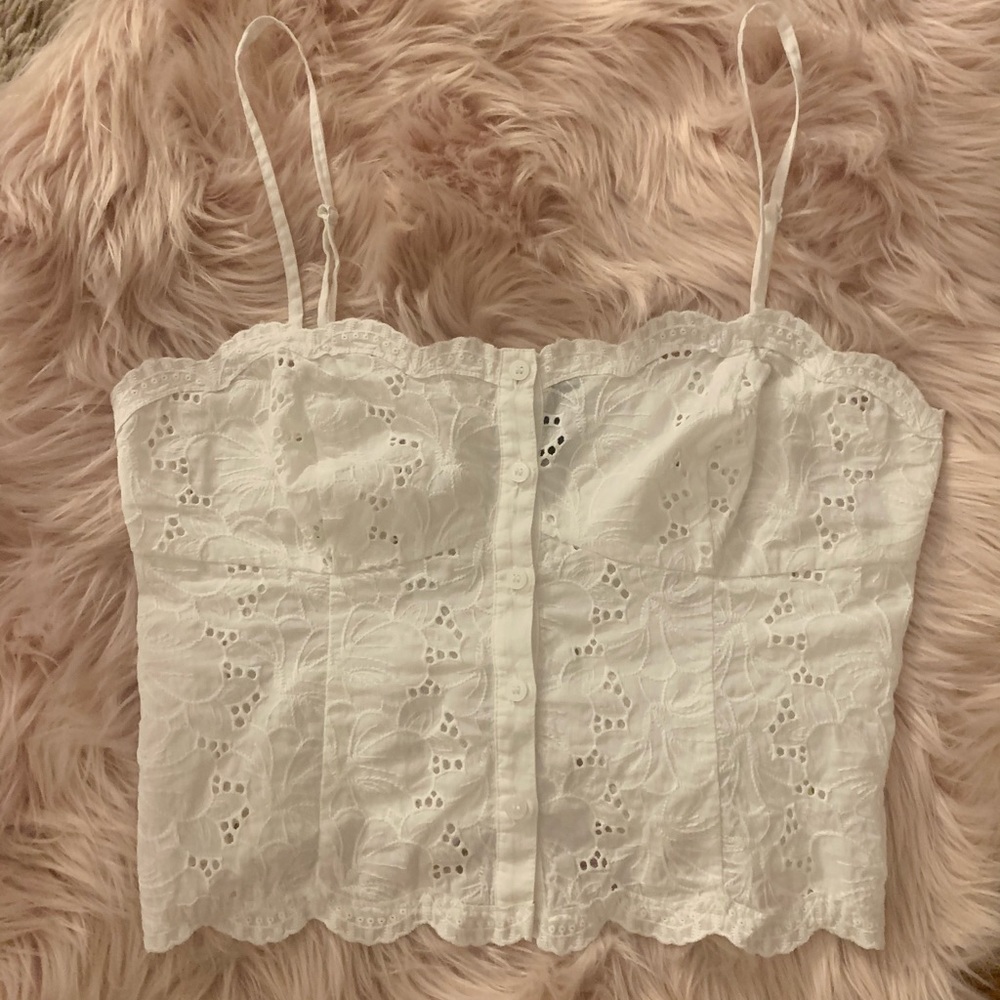 White Crochet Spaghetti Strap Tank Top